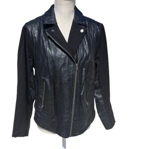 Torrid 1 Moto Jacket Faux Leather Knit Sleeve Black Biker Jacket